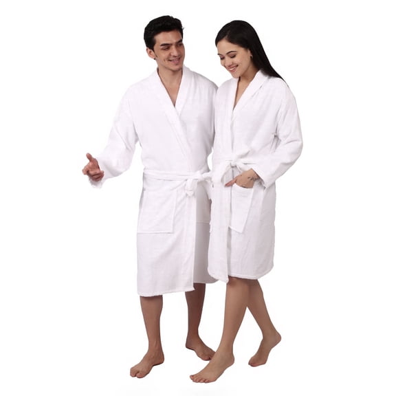 Feather Drape Terry Unisex Bathrobe, Soft & Absorbent, Large Size, White