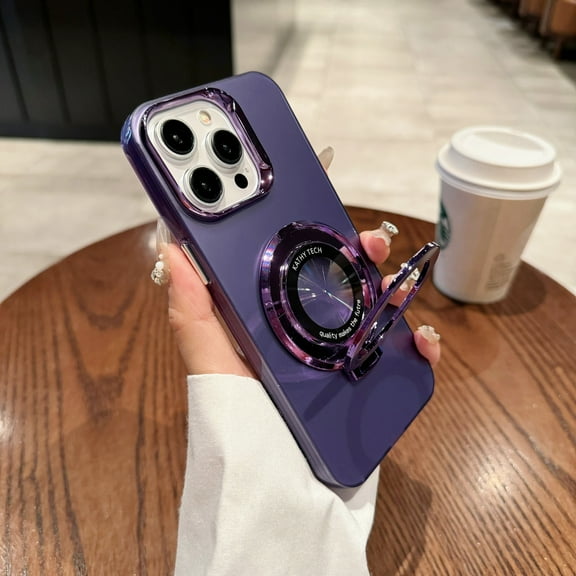 Decase for iPhone 14,iPhone 14 Magnetic Case for Women Men,Support Wireless Charging,Luxury Plating Slim Drop Protection Shockproof 360° Ring Kickstand Cover - Purple