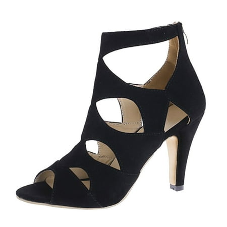 

Fashion Women s Strappy High Heels Slip-On Casual Square Toe Sandals Pu Black high heels for Women