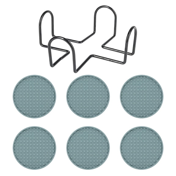 BMYJ 6Pcs Silicone Drink Coasters for Coffee Table with Holder, Thickened for Wooden Table, Cup Mat for Hot or Cold Drinks, Non-Slip Non-Stick Deep Tray Coasters