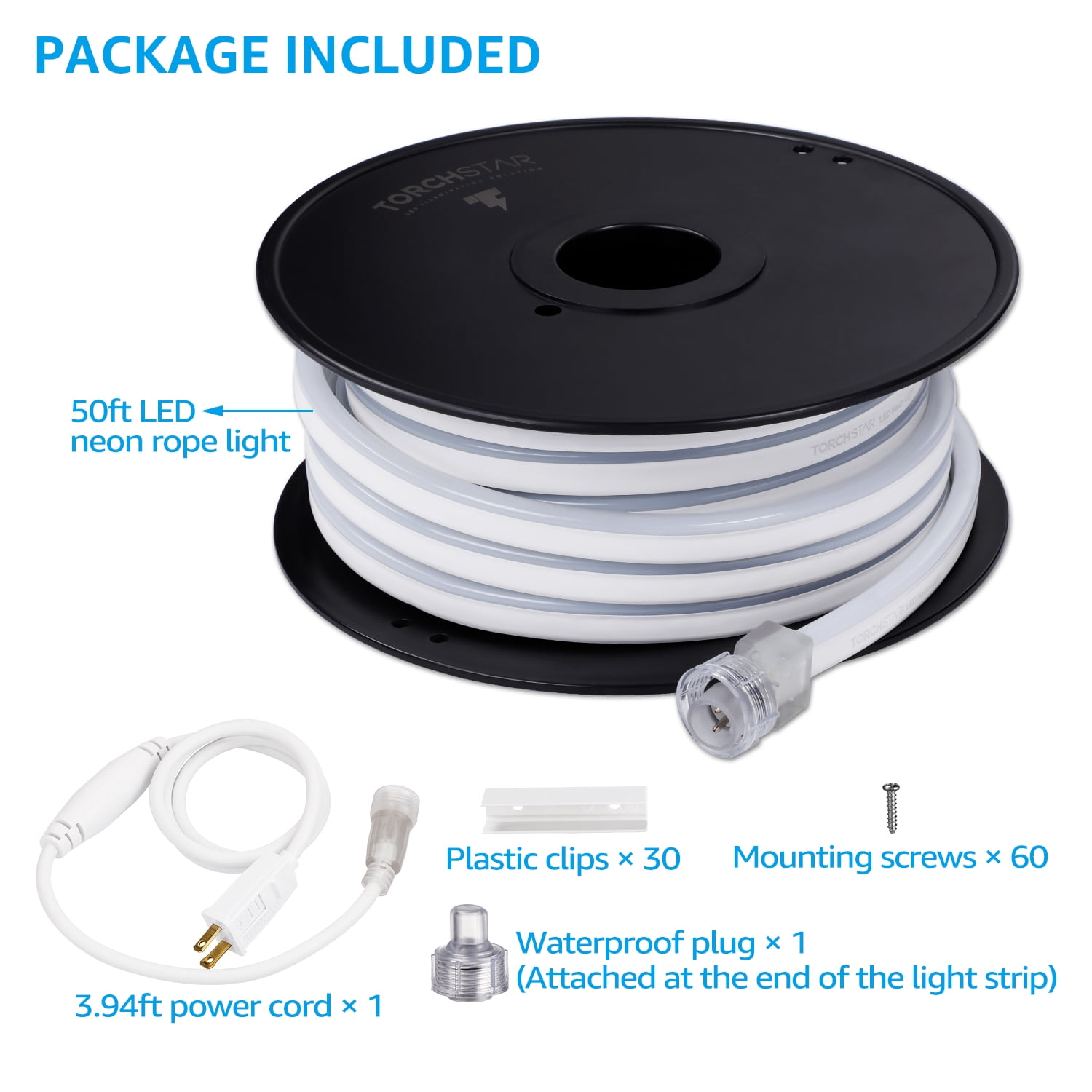 50ft Neon LED Rope Light, 120V Connectable(150ft Max) Lights, IP67 Waterproof Lighting, Flexible Lights for Patio, Lawn, Soffit, Ambient Decoration, Warm White