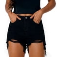 thumbnail image 5 of Nestiefly Jean Shorts Womens Stretchy High Waisted Y2k Ripped Distressed Frayed Hem Jorts Pockets Casual Summer Denim Shorts Black L, 5 of 5