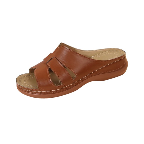 Domuza Womens Orthopedic Sandals Slip on Non Slip Arch Support Flat Wedge Sandals Breathable Beach Slippers 2026 Comfortable Orthopedic Shoes Brown 6.5(EU-37)