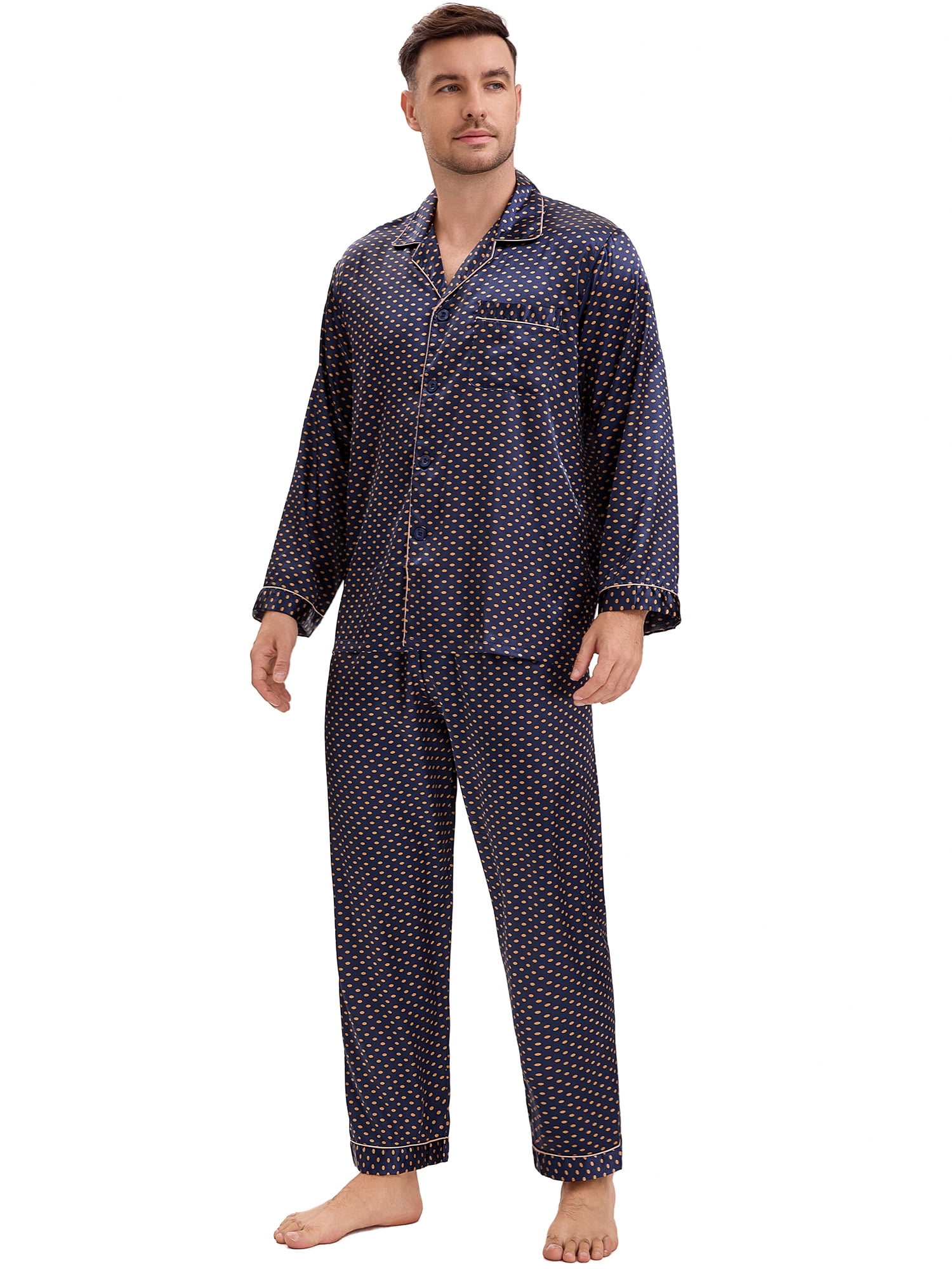 DARING DIVA Men's 2-Piece Button Down Printing Sleepshirt Pajamas Set M Navy Blue