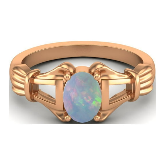 925 Sterling Silver Rose Vermeil 7x5mm Oval Shape Opal Engagement Women Valentines Day Gifts Ring