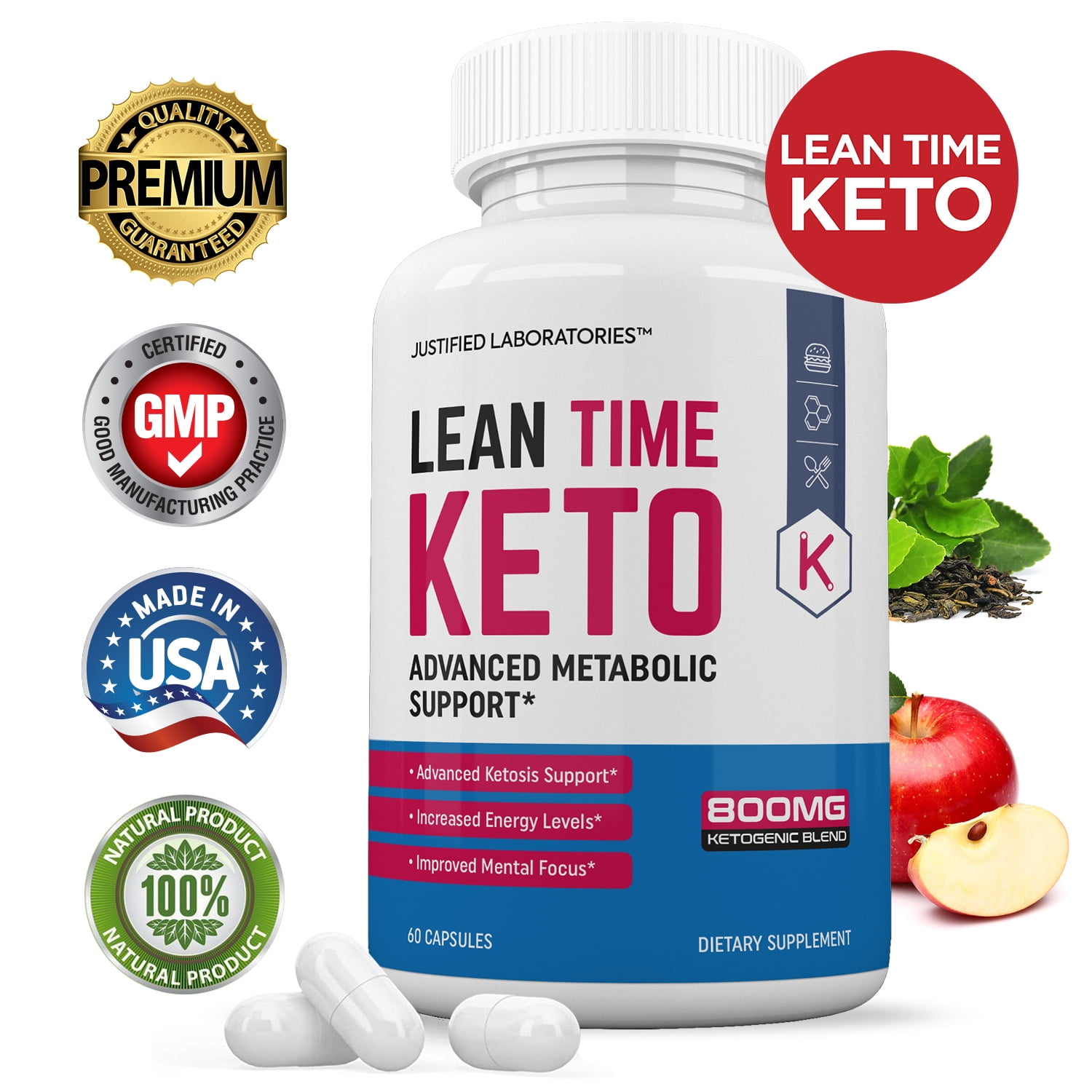 Lean Time Keto 1200MG Pills Includes Apple Cider Vinegar goBHB Strong Exogenous Ketones Advanced Ketogenic Supplement Ketosis Support for Men Women 60 Capsules