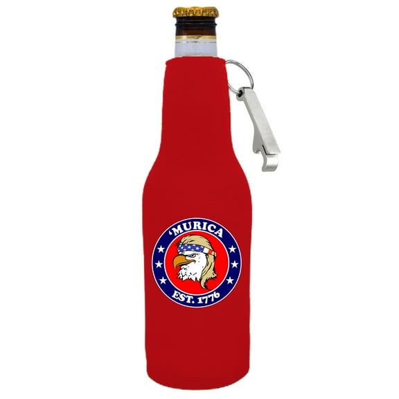 Murica 1776 Beer Bottle Coolie With Opener (Red)