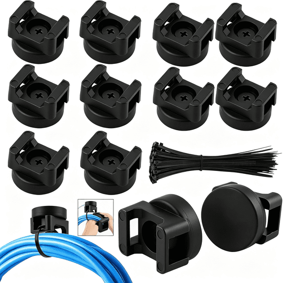 GJX 112 Pcs Magnetic Cable Ties Set, 12 Magnetic Zip Tie Mount & 100 Cable Ties | Magnetic Wire Holders for Hoses-22 Mm Wires, Cables, Cords, Magnet Cable Tie Mounts