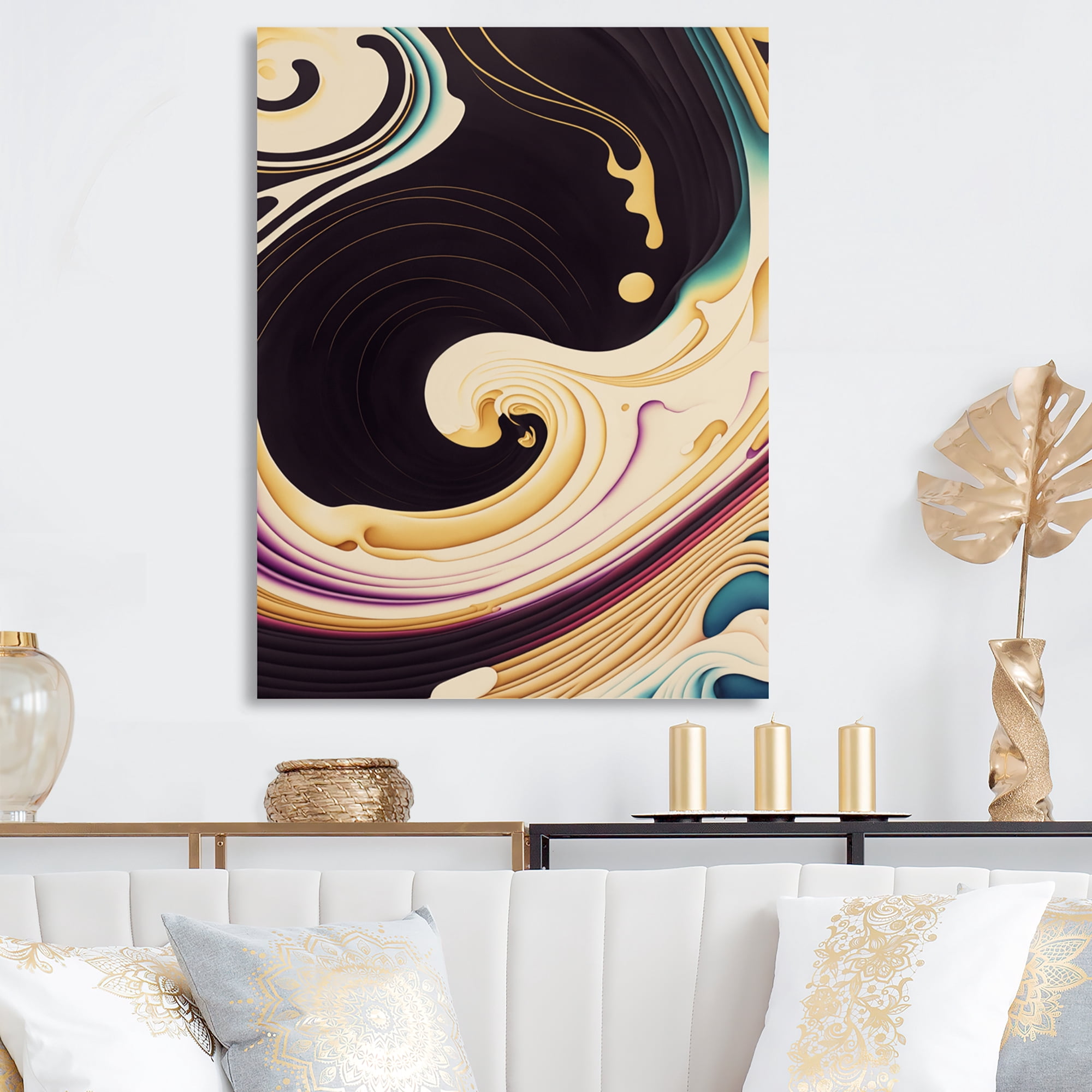Designart Purple, Gold And Blue Swirl II Canvas Wall Art