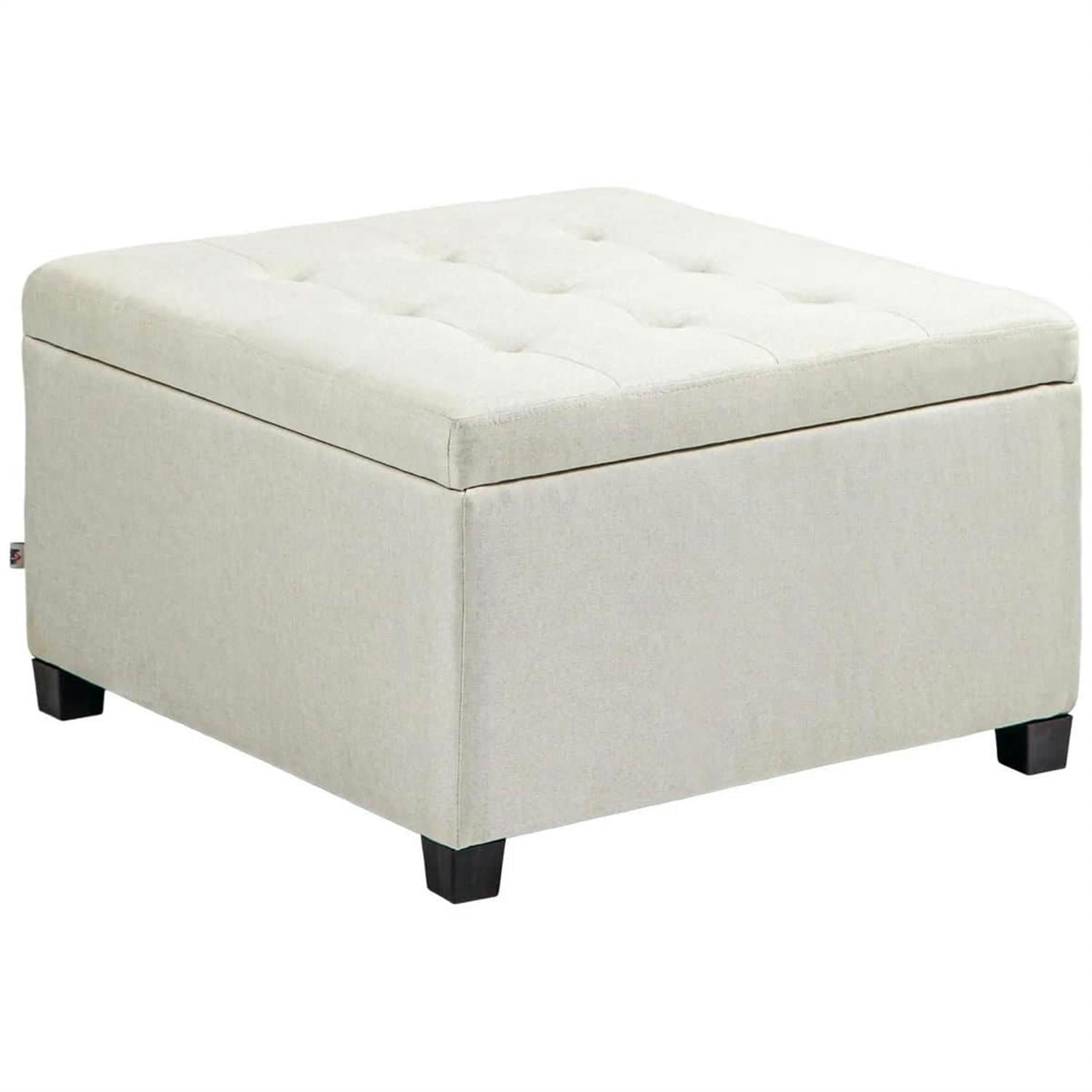 Demi Bonn 27" Bench Button Tufted Storage Ottoman, Velvet Flip Top Ottoman for Living Room, Bedroom, Entryway, Beige