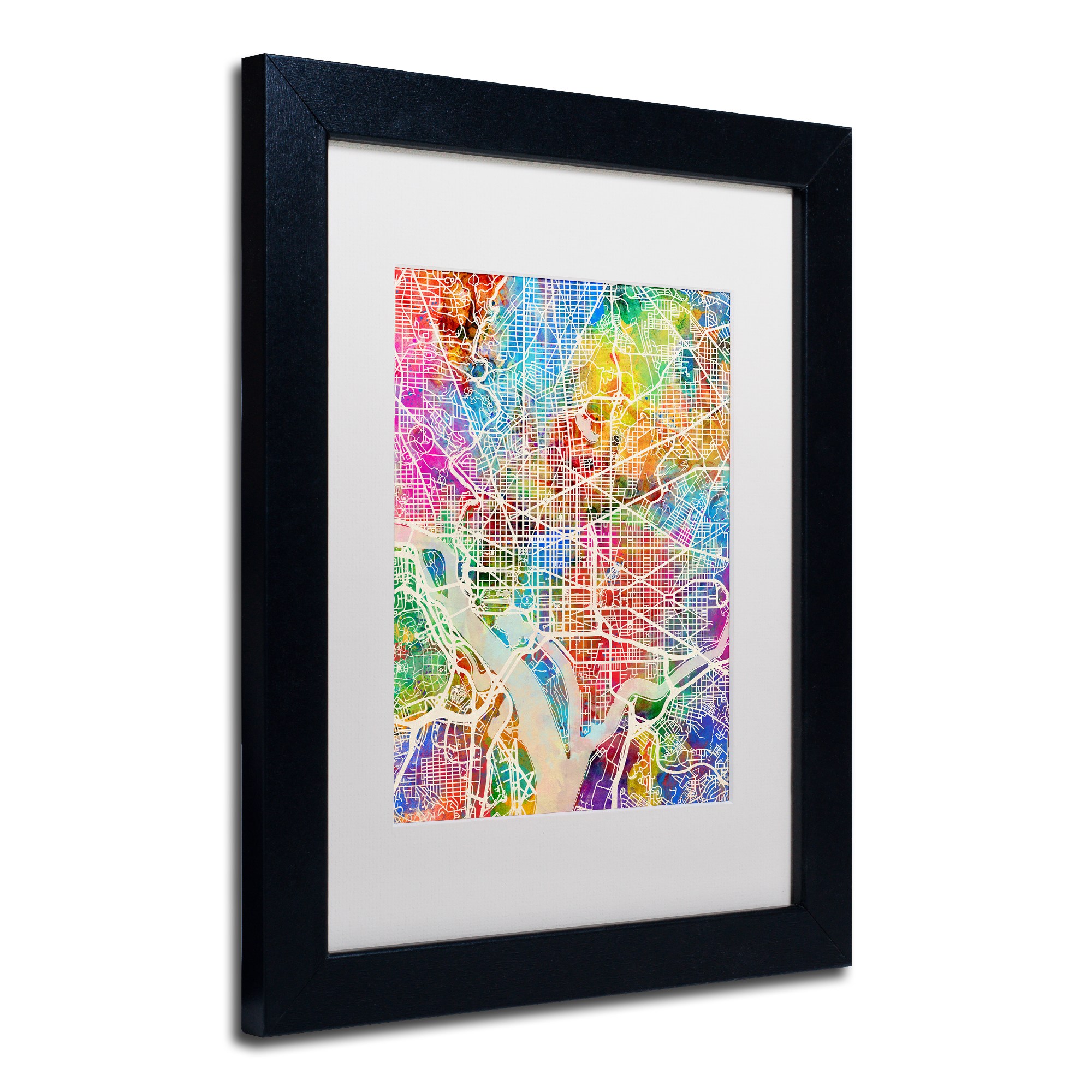 Trademark Fine Art "Washington DC Street Map" Canvas Art by Michael Tompsett, White Matte, Black Frame