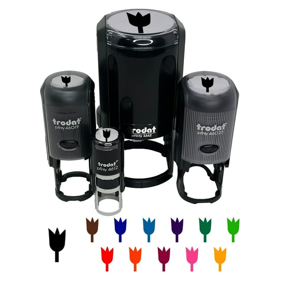 Tulip Flower Solid Self-Inking Rubber Stamp Ink Stamper - Black Ink - Large 1-1/2 Inch