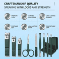 thumbnail image 4 of ROSEXIXI 9pcs Stainless Steel Manicure Set, Dark Green Portable Travel Case, Heavy Duty Sharp Nail Clippers for Men & Women, Professional Hand & Foot Grooming Kit, 4 of 6