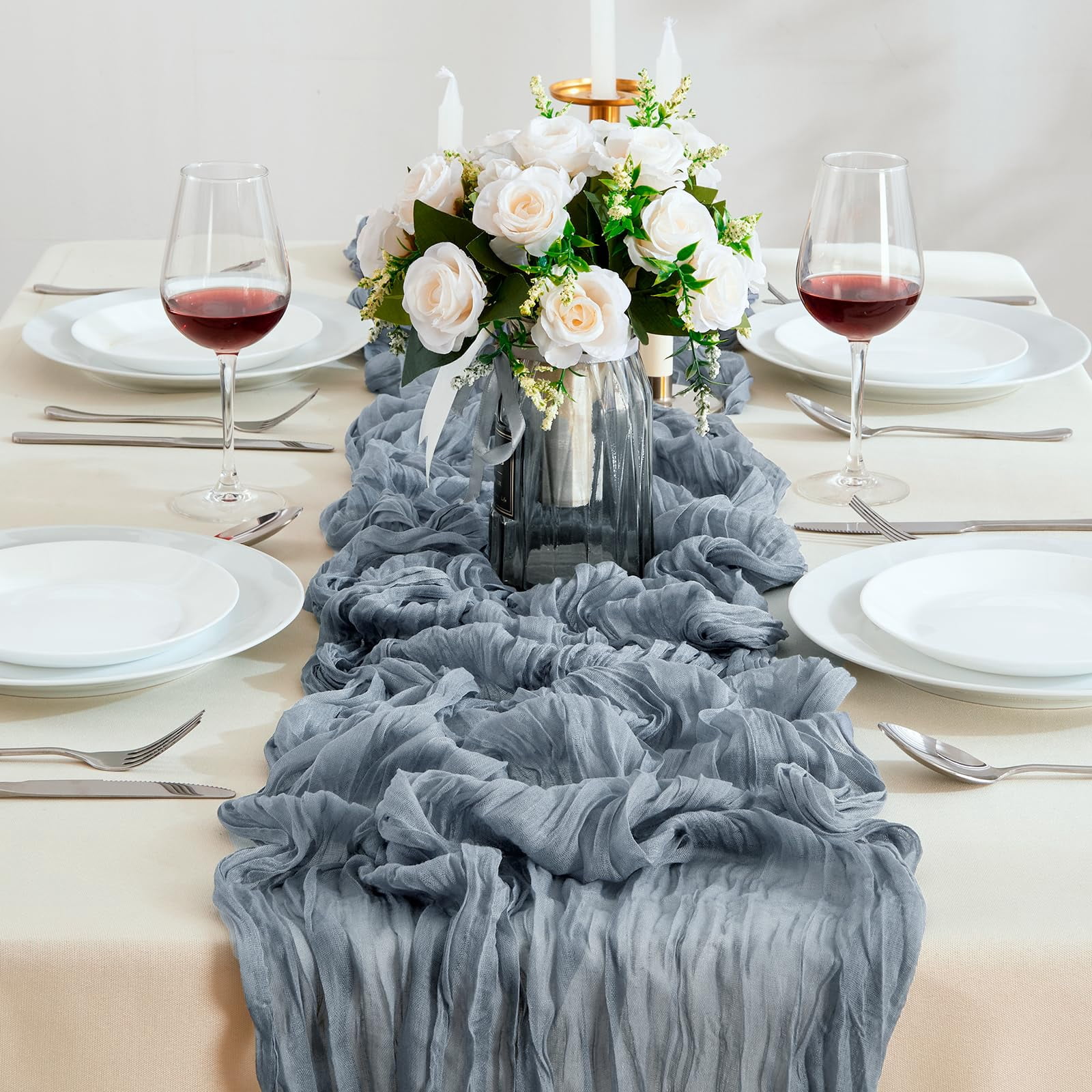 6 Pack Sage Green Cheesecloth Table Runners 10ft Wide Gauze Boho for Bridal Shower Wedding Table Decorations