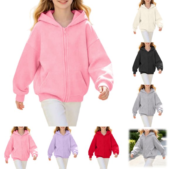 YOUYEDIAN Jackets for Girls Fall Winter Full Zip up Hooded Jacket Casual Long Sleeve Fleece Hoodie
