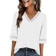 thumbnail image 2 of ClodeEU Women's V Neck Elbow Sleeve Blouse,Casual Loose Fit Solid Color Top White,Women's Plus M, 2 of 7