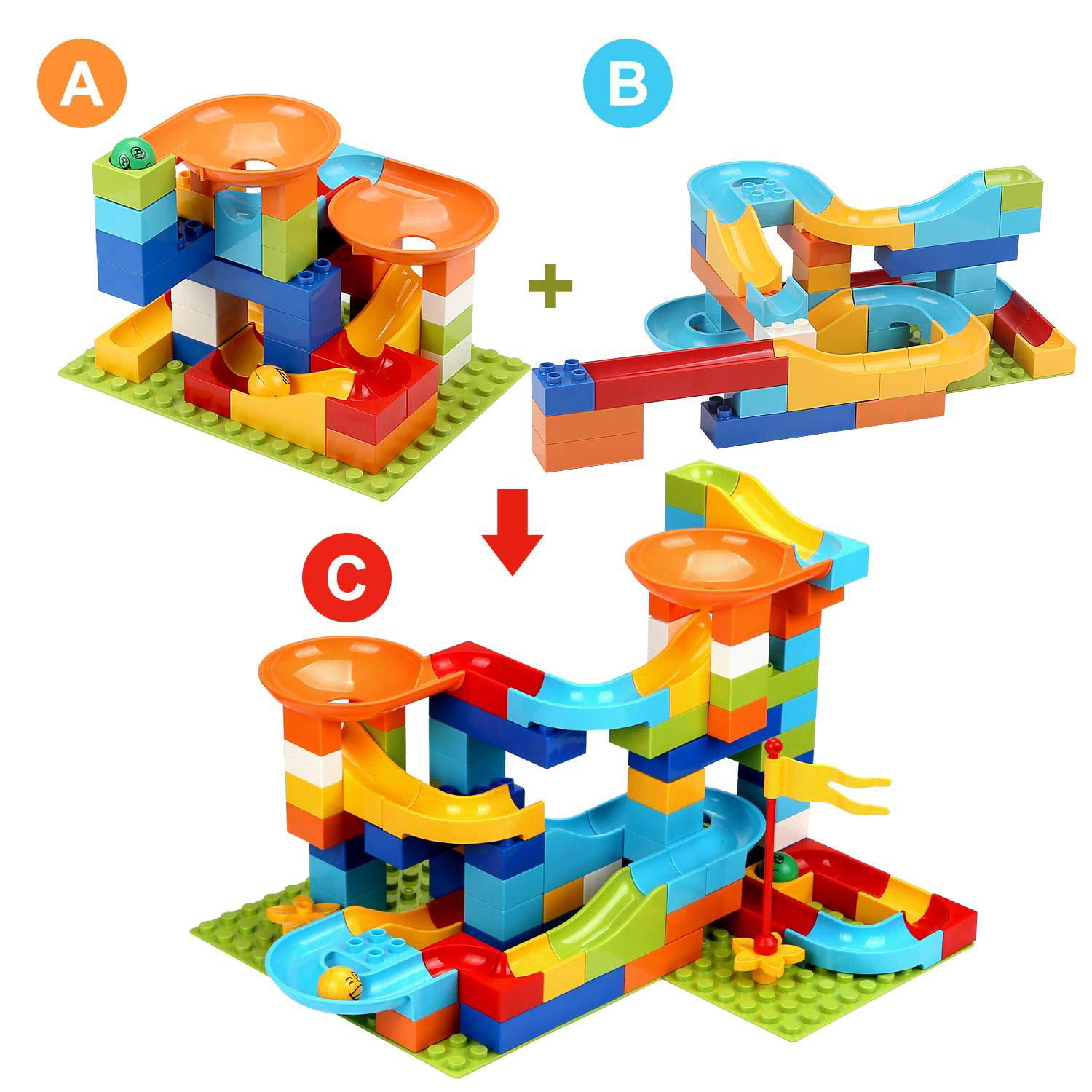 Marble Run Building Blocks Gear Toys Classic Big Blocks STEM Toy Bricks Set Kids Race Track Compatible with All Major Brands 139 PCS Various Track Models for Boys Girls Toddler Age 3,4,5,6,7,8+ 