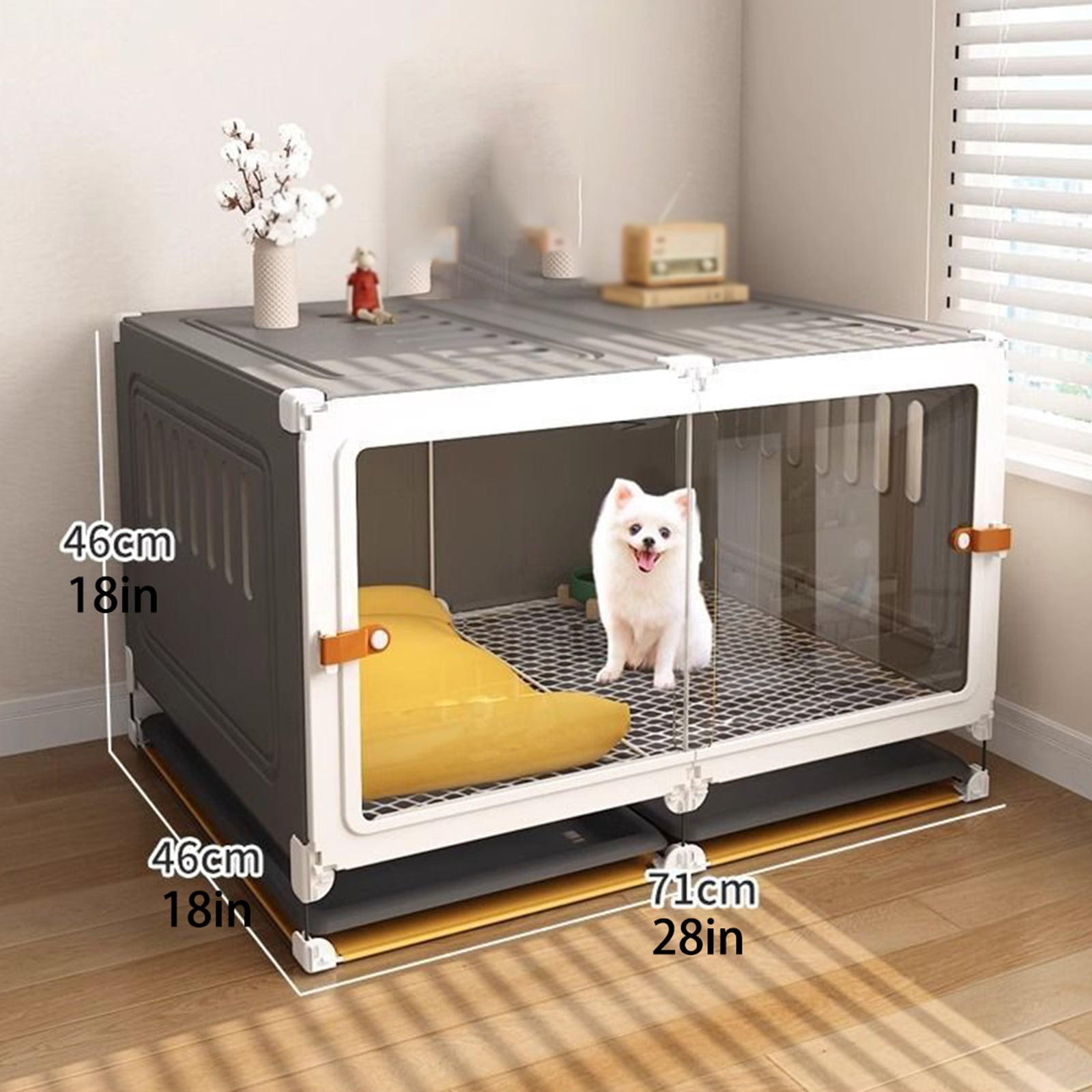 Transparent Dog Cat Cage -Spacious Metal Pet Cage for Rabbits, Breathable Walls Pet Playpen with Pull-out Tray, Indoor/Outdoor Kennel Enclosure for Small Animals