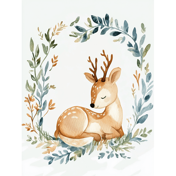 Cute Watercolor Deer Canvas Wall Art， Perfect for Living Room， Bedroom， Nursery， Office， and Dining Room Decoration.