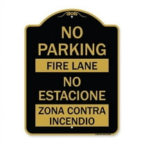 SignMission A-DES-BG-1824-23633 18 x 24 in. Designer Series Sign - No Parking Fire Lane - No Estacione Zona Contra Incendio, Black & Gold