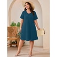 thumbnail image 2 of SHOWMALL Plus Size Short Sleeve Summer Dress for Women, Trendy Cross Strappy Neckline Dress with Pockets, Indigo Blue 4X Lightweight Vacation Beach Dress, 2 of 8