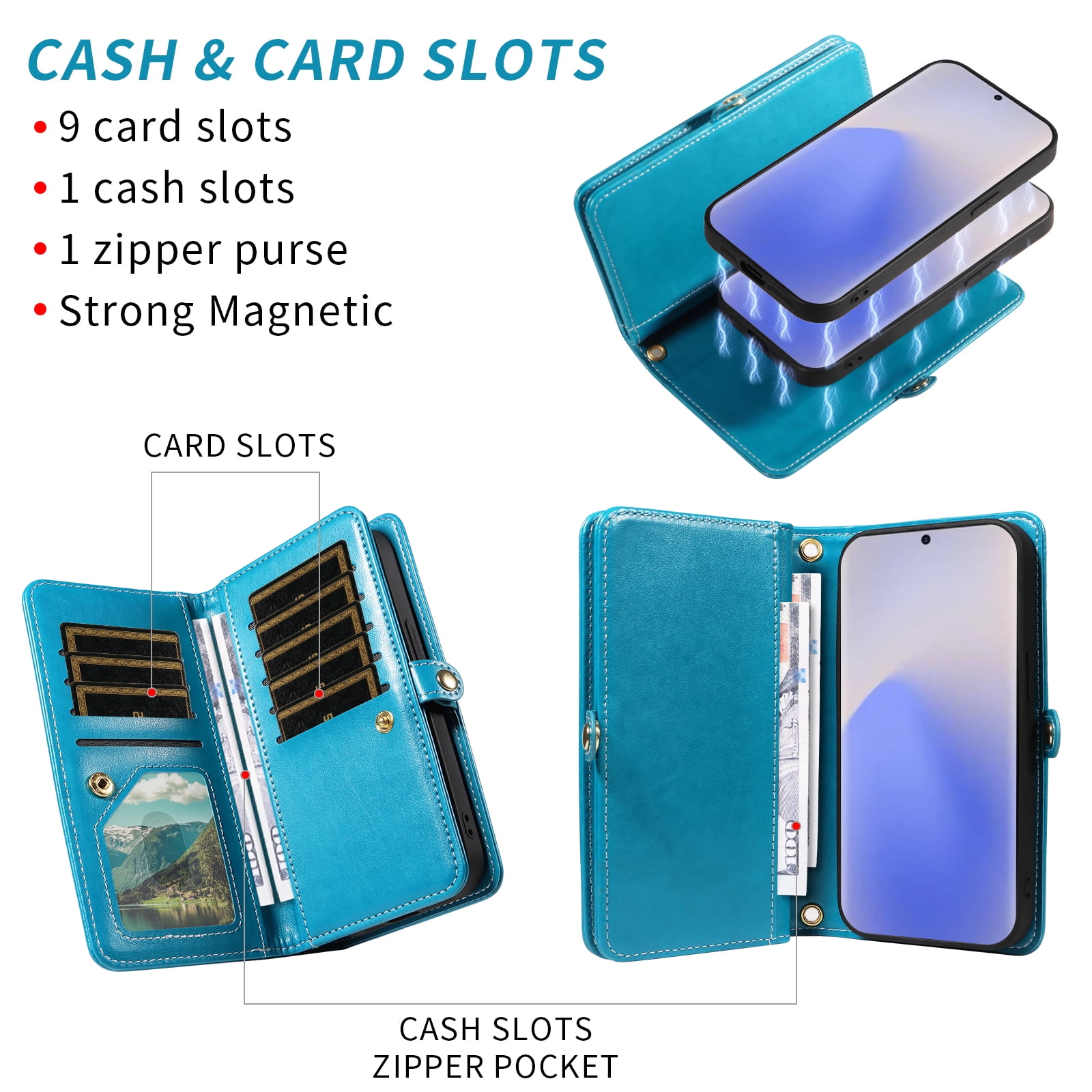Asuwish Phone Case for Samsung Galaxy Note 20 5G Zipper Wallet Detachable Cell Cover with Tempered Glass Screen Protector Strap Flower Flip Card Holder Slot Note20 Notes 20s Twenty Not S20 Women Blue