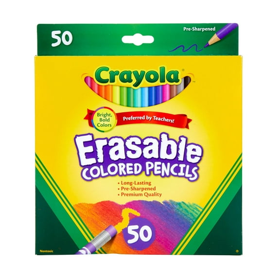 Crayola 50 Erasable Colored Pencils, Assorted Colors, School Supplies