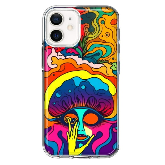 MUNDAZE Apple iPhone 12 Mini Shockproof Clear Hybrid Protective Phone Case Neon Rainbow Psychedelic Trippy Hippie Big Brain