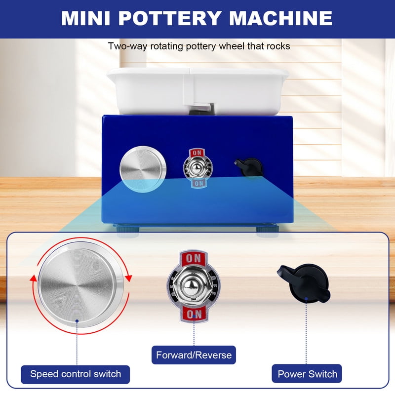 Mini Ceramic Wheel Adjustable 0-300RPM Speed, 30W Ceramic Wheel Detachable Removable Basin, 1KG Load Capacity, Two Sizes Of Turntables Available, Blue
