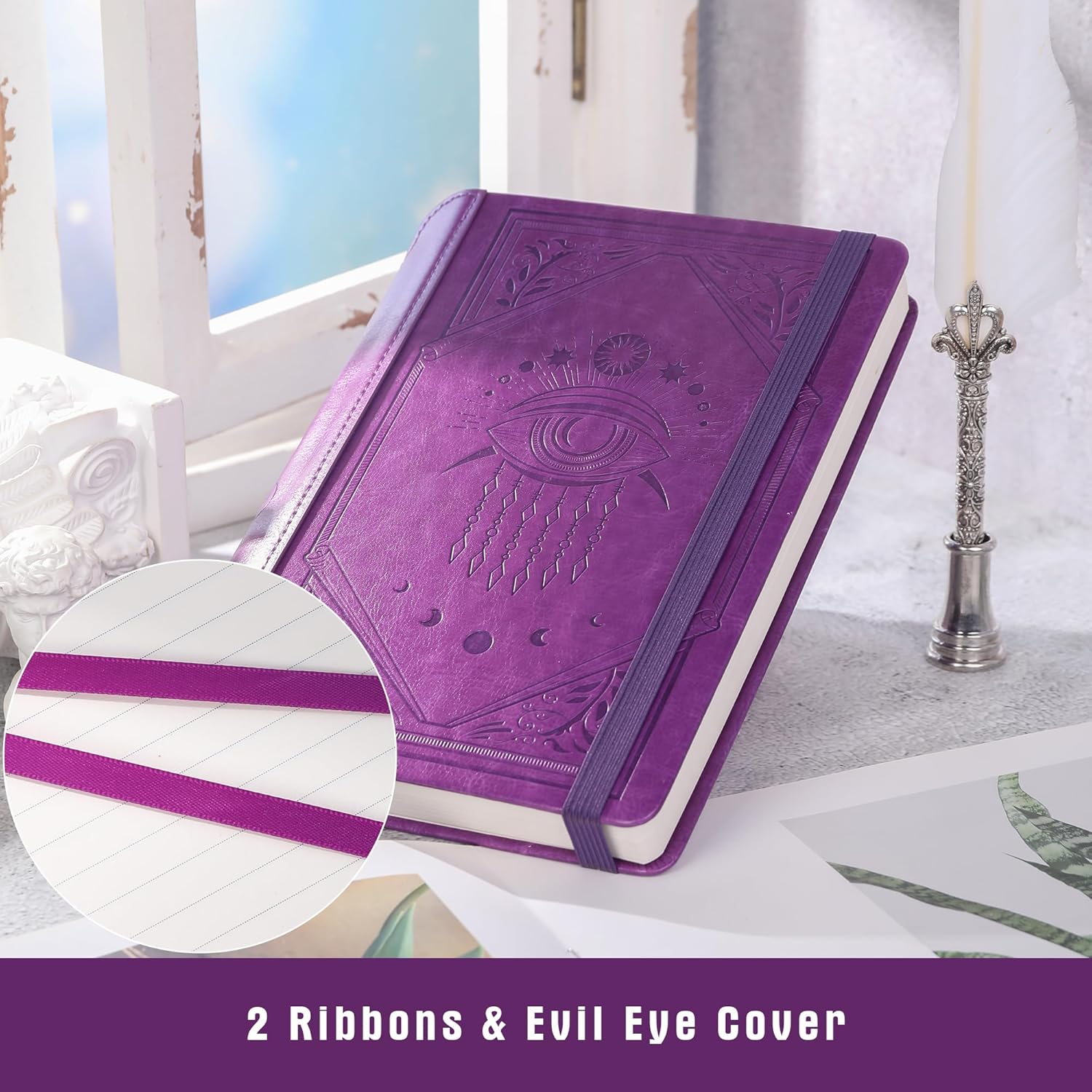 Lined Journal Notebook for Women Men, Leather Journal with Pen, A5 Evil Eye Hardcover Notebook for Work, Journaling, Travel & School, 100 GSM Thick Paper, 320 Numbered Pages, 6.2 x 8.3 in