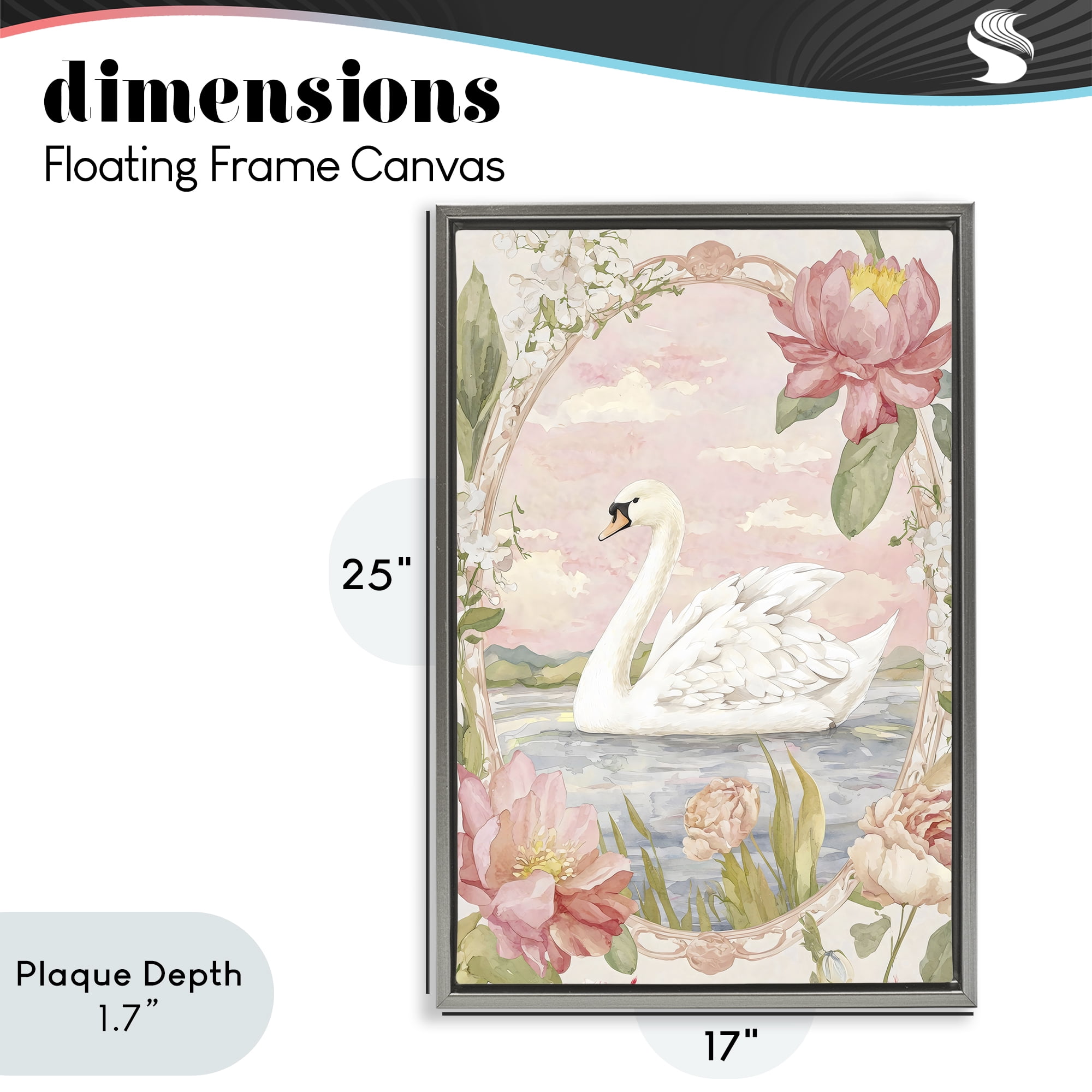 Stupell Industries Floral Border Swan in Bloom Gray Framed Floater Canvas Wall Art, design by Creative Studio