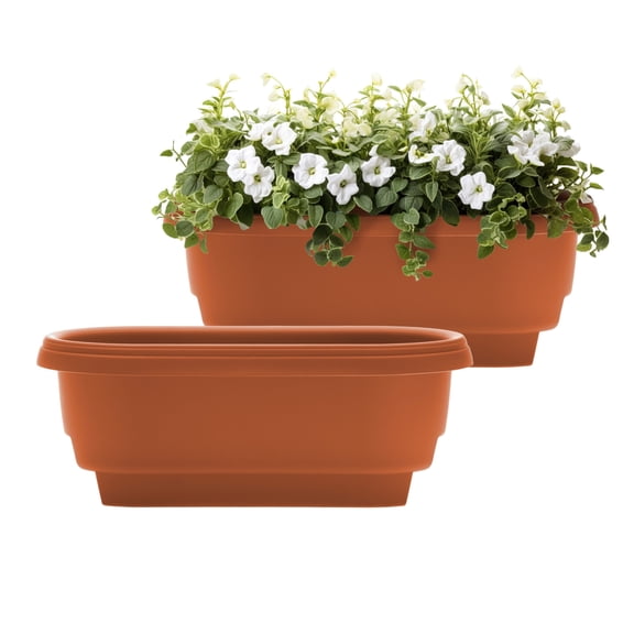 Bloem 24" Plastic Deck Rail Planter, 9" H x 24" L x 12" W, Fits Rail Sizes between 4.75 to 5.75" Wide, Terra Cotta, 2-Pack