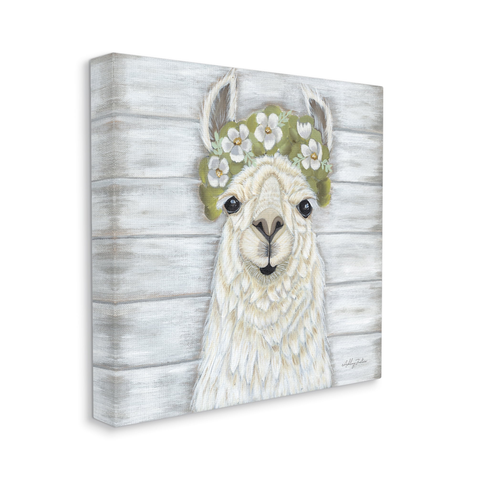 Stupell Smiling Llama Country Floral Blooms Animals & Insects Painting Gallery Wrapped Canvas Print Wall Art