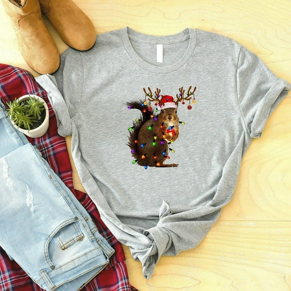 Squirrel Christmas Lights Shirt, Funny Christmas T-Shirt, Xmas Party Shirt, Family Christmas Shirt, Holiday Tee, Gift For Christmas, Cute Animal Xmas Shirt