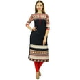 thumbnail image 3 of Phagun Women's Designer Black Straight Kurti Dress Ethnic Band Collar Kurta - 4, 3 of 3