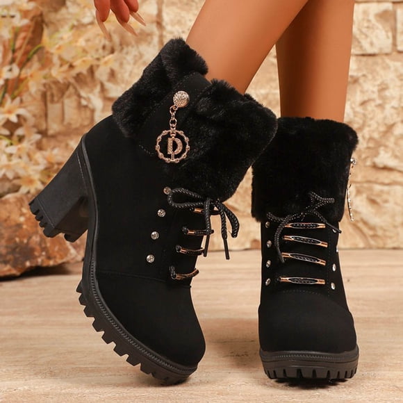 Amzcrzy Ankle Boots for Women Women's Fashionable and Casual Versatile Lace-Up Thick Heel Eye-Catching Fall and Winter Style Comfortable Fashion Boots Womens Booties Women's Boots Booties for Women