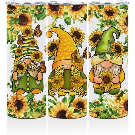 

20oz Stainless Steel Tumbler Gnomes Gifts for Women Straight Skinny Water Bottle Fall Autumn Gnome Coffee Mug Insulated Tumblers Cups Sunflower Gifts for Women Men Niece Thanksgiving Christmas