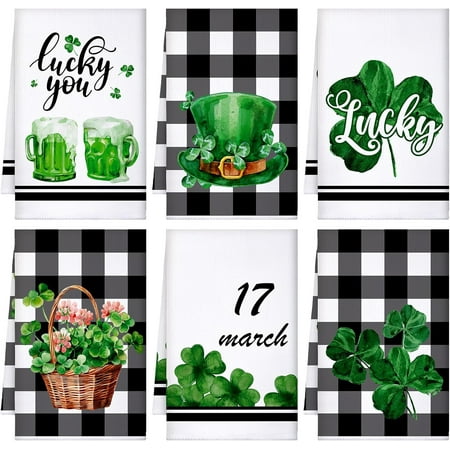 

ARCOCO-St Patrick s Day Hand Towels St. Patrick s Day Kitchen Towels Shamrocks Gnomes Plaid Absorbent Fast Drying Tea Cloth for Kitchen Bathroom Home 16 x 24 Inches(Lucky Style)