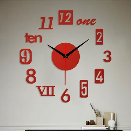 Lssam 3D Silent DIY Wall Clock Large Modern Frameless - Battery Operated Round Non-Ticking Clock for Living Room, Kitchen, Office Decor
