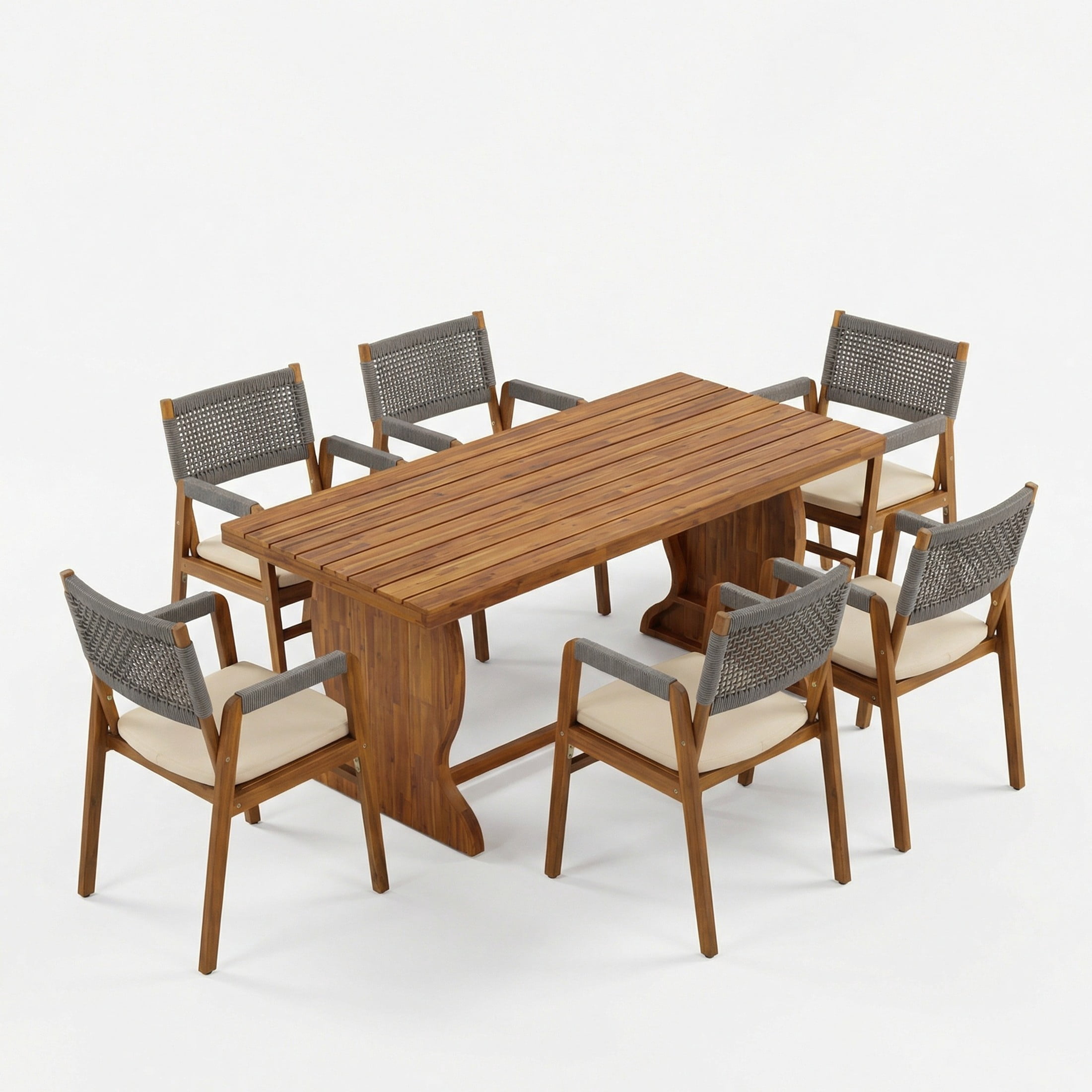 Christopher Knight Home 7-Piece Outdoor Dining Set, 70" Table and Gray Rope Armchairs with Cushions