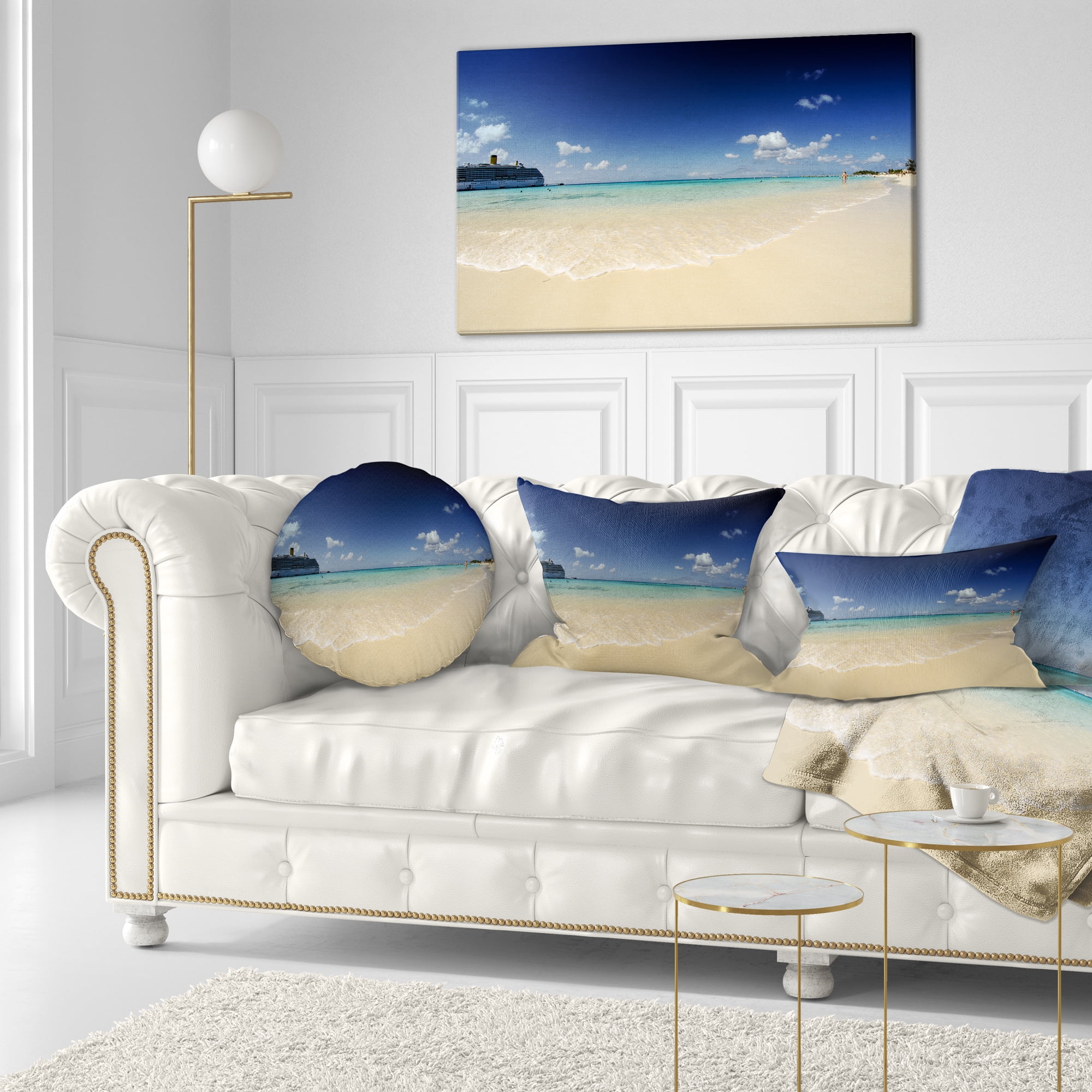 Designart Crystal Waters of Grand Cayman - Seashore Photo Throw Pillow - 12x20