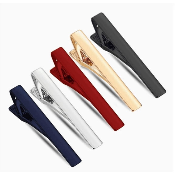 5-Piece men's tone tie bar set - silver/gold/blue/black/red metal clasps, classic christmas gift for business men