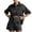 Black, variant on Denim Set for Women - Jean Short Sets for Women Casual Summer 2 Piece Outfits Pocket Lapel Neck Button Down Blouse Shirts Drawstring Elastic Waist Short Pants Matching Clothing