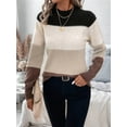 thumbnail image 3 of Women'S Color Block Sweaters Long Sleeve Mock Neck Tops Loose Knitted Pullover Sweater Khaki L, 3 of 5