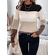 thumbnail image 5 of Suéteres de Bloque de Color para Mujer, Blusas de Larga con Cuello Alto, Suéter de Punto Holgado. Caqui M, 5 of 7