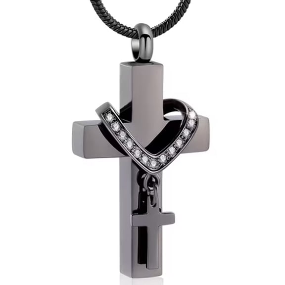 Cross Urn Necklace for Ashes, Stainless Steel Cross Memorial Cremation Ashes Urn Pendant Necklace Keepsake Jewelry Urn(Black)