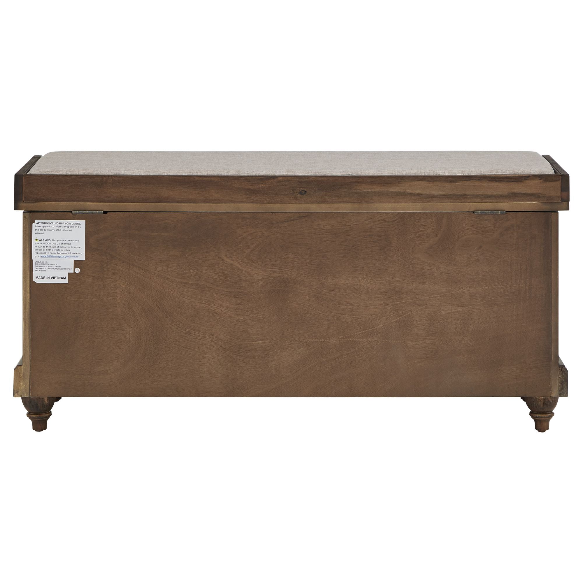 Weston Home Marin Storage Bench with Linen Seat Cushion, Antique Brown Finish