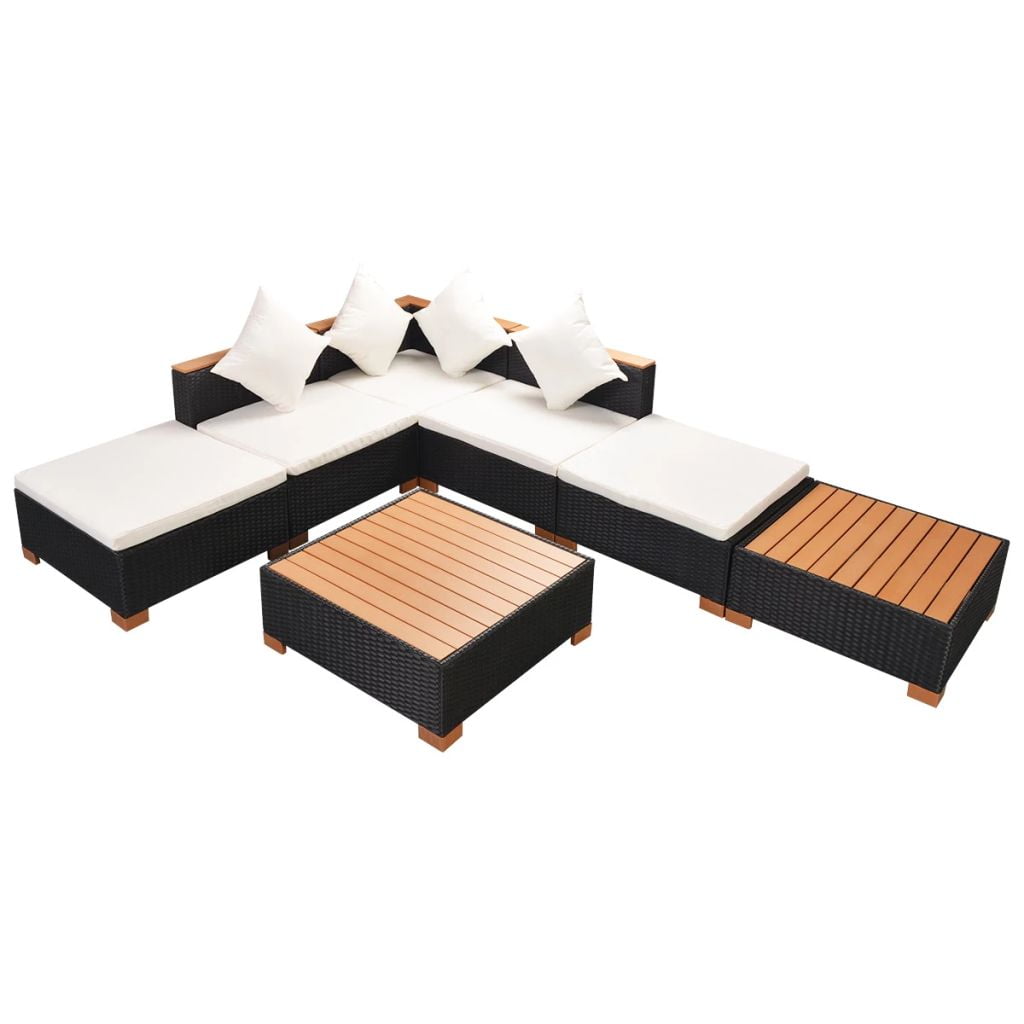 Kepooman 7 Pcs Outdoor Patio Rattan Sectional Chair Set with Cushions & Tea Table, Black Kepooman 7 Pcs Outdoor Patio Rattan Sectional Chair Set with Cushions & Tea Table, Black