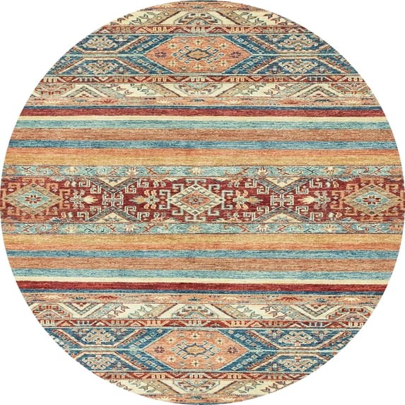 Ahgly Company Machine Washable Indoor Round Abstract Gold Brown Area Rugs, 4' Round