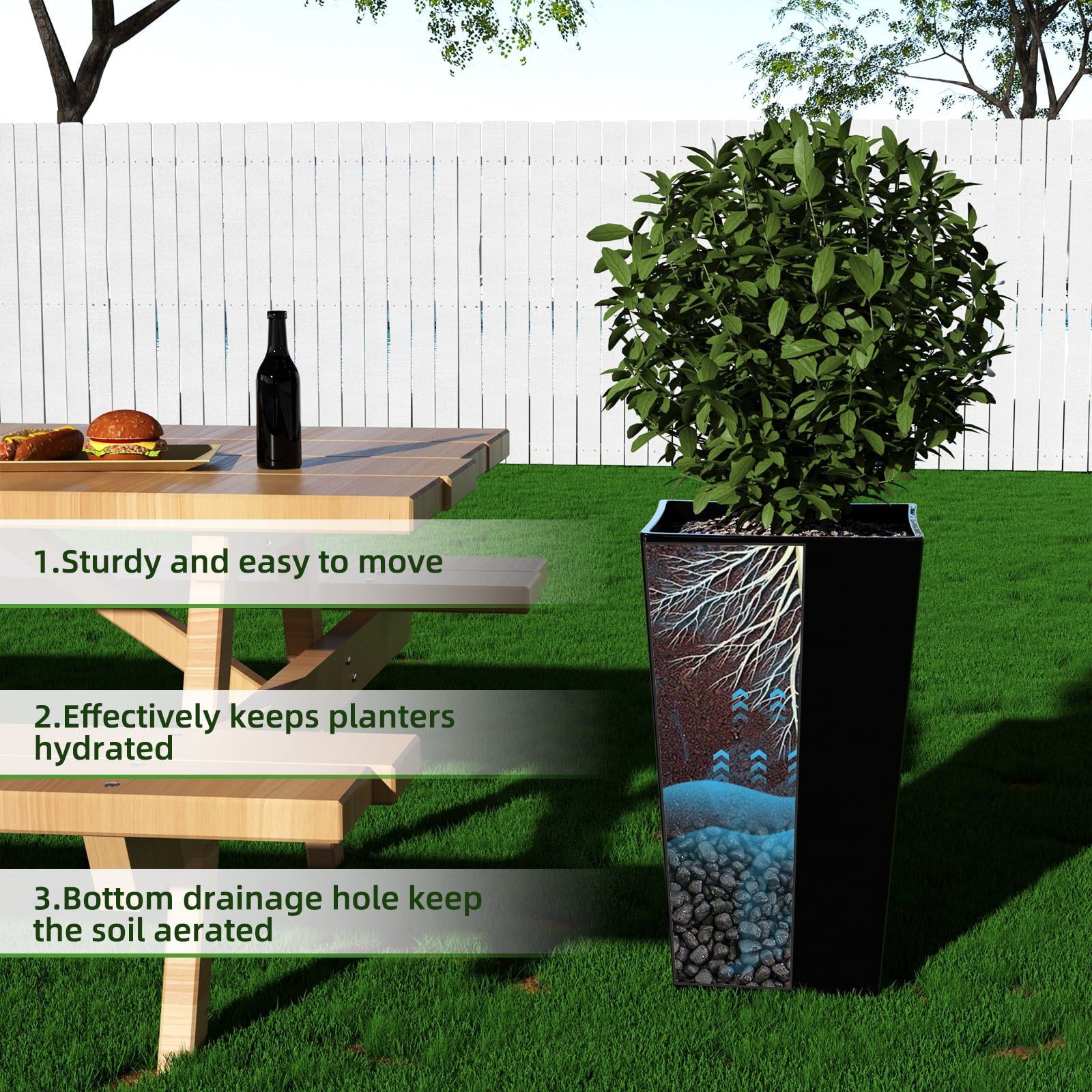 QCQHDU Large Planters for Outdoor Plants Flower Pots Set of 2,Tall Planters for Outdoor Plants,21 inch Outdoor Planters for Front Porch Planters（Black）